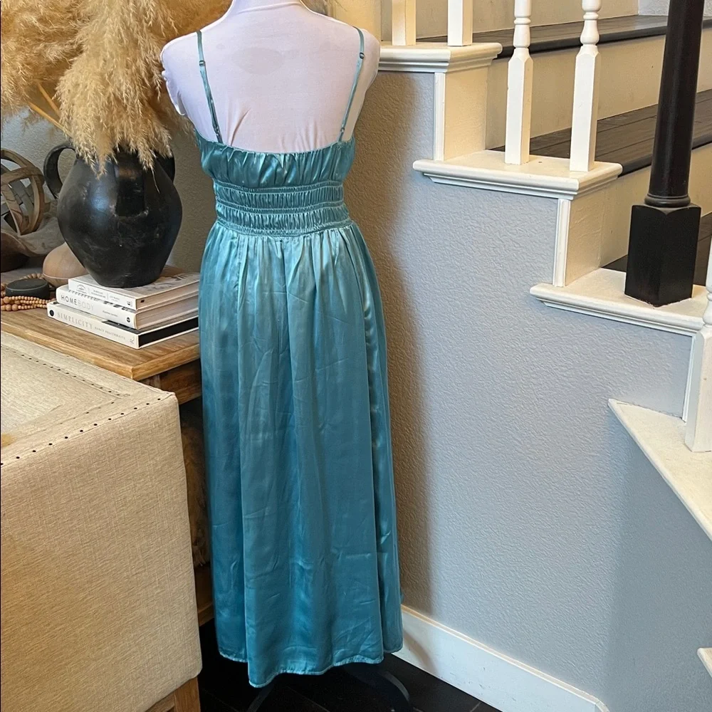 Abercrombie & Fitch Smocked Bodice Satin Maxi Dress with side slit Size Small